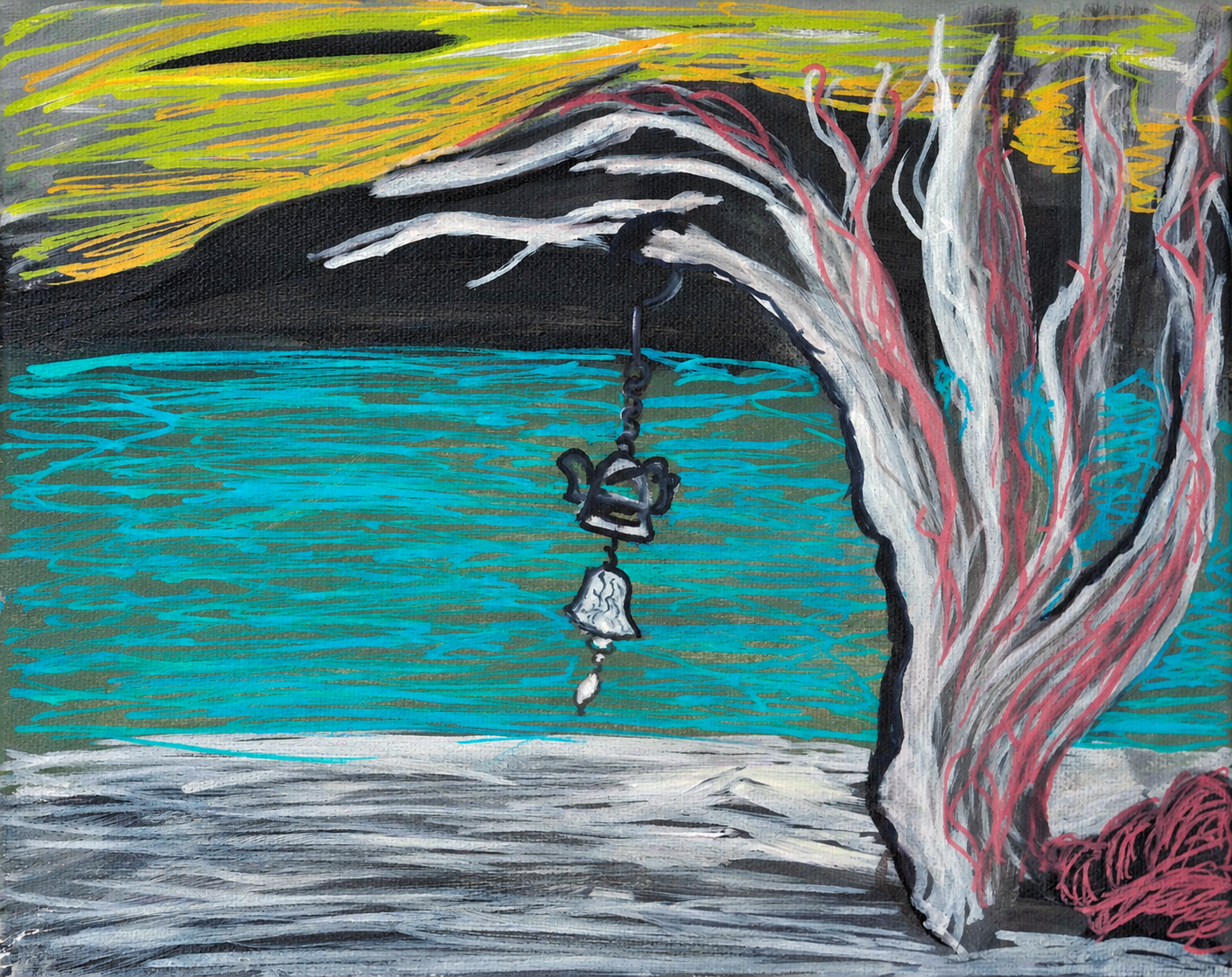 a wind chime hanging off a tree